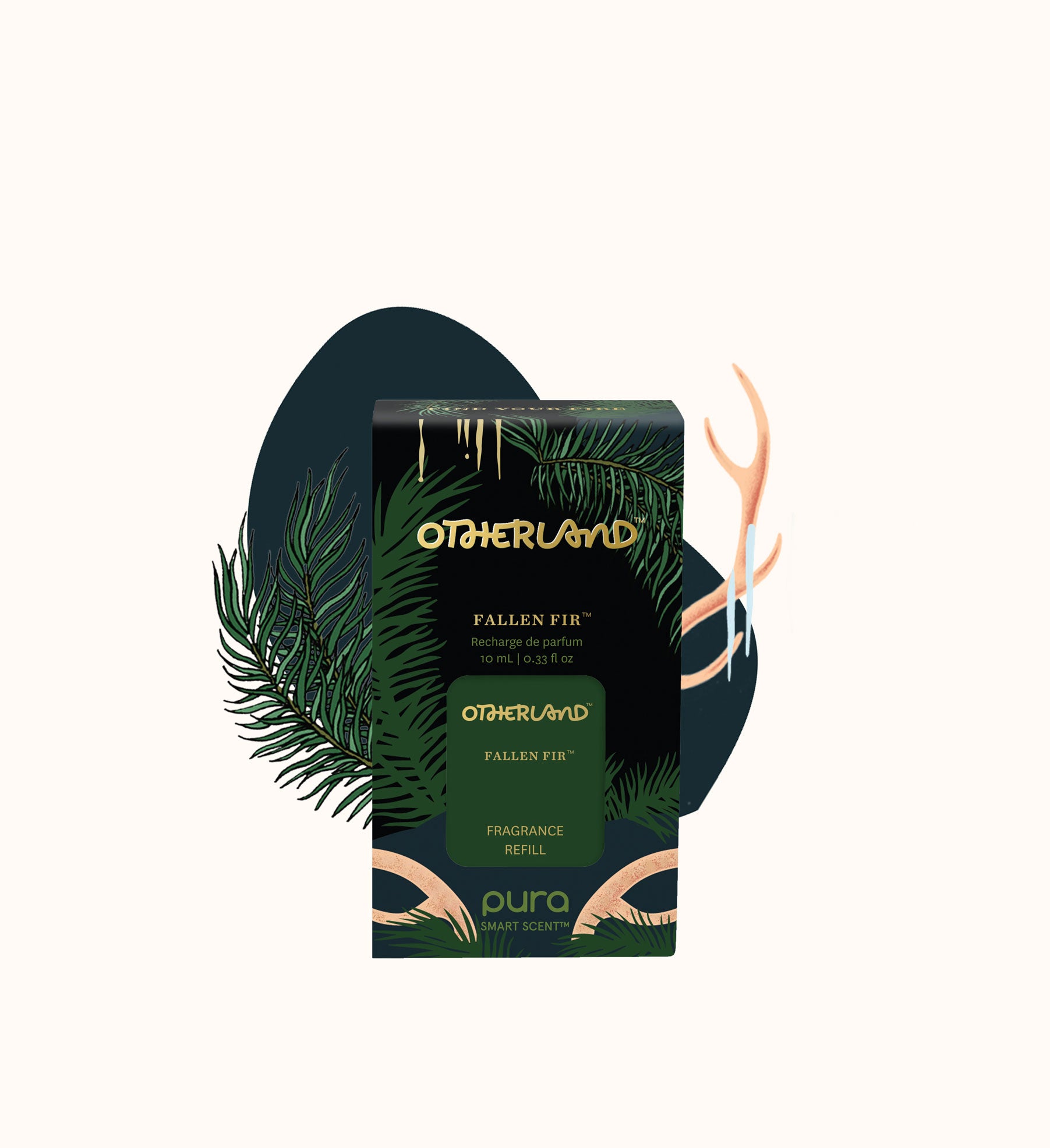 Otherland Fallen Fir fragrance refill packaging with decorative elements on a white background
